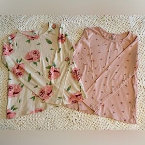EUC H&M 2 long sleeve Rose patterned long sleeve tops 100% cotton girls 6x/7